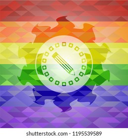 pencil icon inside lgbt colors emblem 