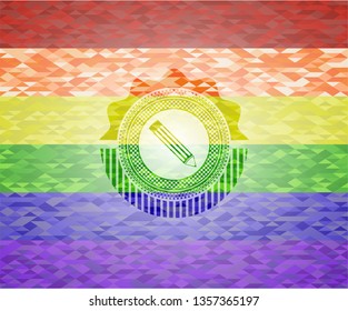 pencil icon inside lgbt colors emblem 