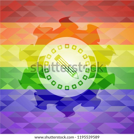 pencil icon inside lgbt colors emblem 