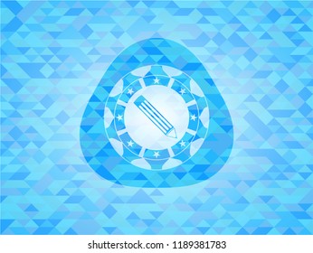 pencil icon inside light blue emblem with triangle mosaic background