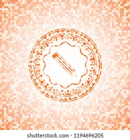 pencil icon inside orange mosaic emblem with background