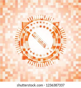 pencil icon inside orange mosaic emblem with background