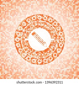 pencil icon inside orange mosaic emblem with background