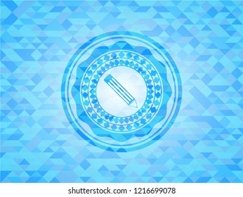 pencil icon inside realistic light blue mosaic emblem