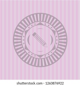 pencil icon inside realistic pink emblem