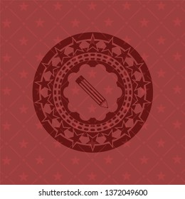pencil icon inside realistic red emblem