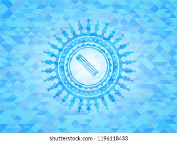 pencil icon inside realistic sky blue mosaic emblem