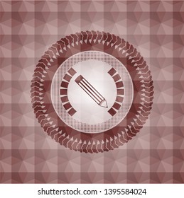 pencil icon inside red badge with geometric pattern. Seamless.