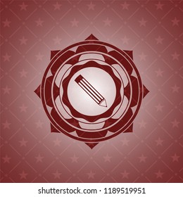 pencil icon inside red emblem. Retro