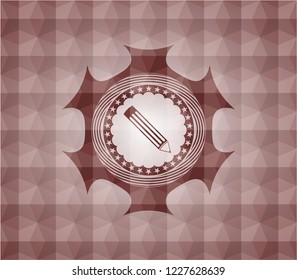 pencil icon inside red emblem with geometric pattern. Seamless.