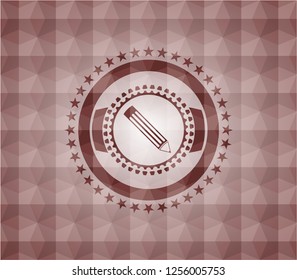 pencil icon inside red emblem or badge with abstract geometric pattern background. Seamless.
