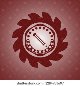 pencil icon inside red emblem. Retro