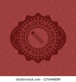 pencil icon inside red emblem. Retro