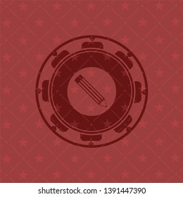 pencil icon inside red emblem. Retro