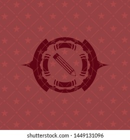pencil icon inside red emblem. Retro