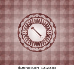 pencil icon inside red geometric badge. Seamless.