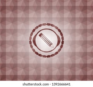 pencil icon inside red geometric pattern emblem. Seamless.
