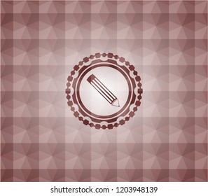 pencil icon inside red seamless geometric pattern emblem. Seamless.