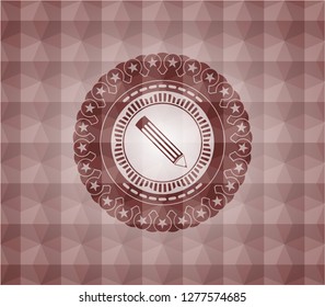 pencil icon inside red seamless badge with geometric background.