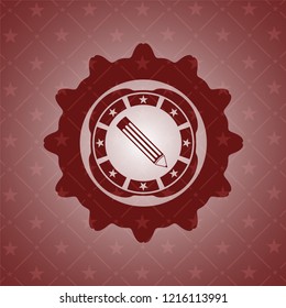 pencil icon inside retro red emblem