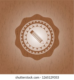 pencil icon inside retro style wooden emblem