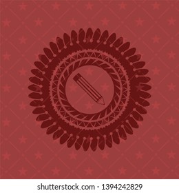 pencil icon inside retro style red emblem