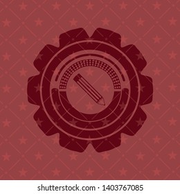 pencil icon inside retro style red emblem