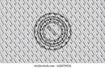pencil icon inside silver badge. Scales pattern. Vector Illustration. Detailed.