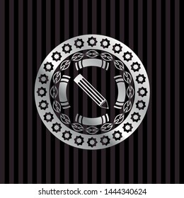 pencil icon inside silver shiny emblem