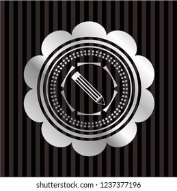 pencil icon inside silvery emblem