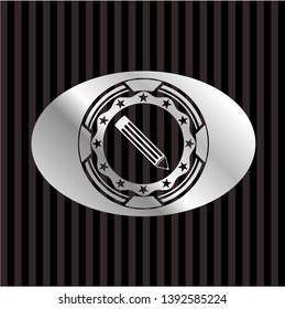 pencil icon inside silvery emblem or badge