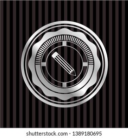 pencil icon inside silvery shiny emblem