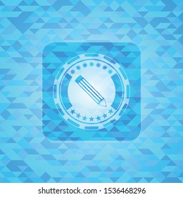 pencil icon inside sky blue mosaic emblem