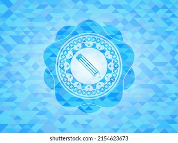 icono de lápiz dentro del emblema del mosaico azul cielo. 