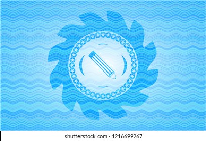 pencil icon inside water representation emblem background.