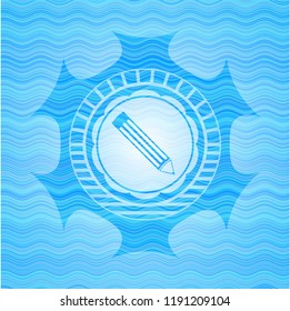 pencil icon inside water wave representation style badge.