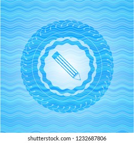 pencil icon inside water wave representation style badge.