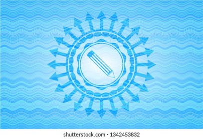 pencil icon inside water wave representation emblem.