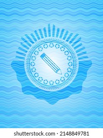 pencil icon inside water wave emblem background. 