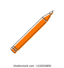 Pencil icon. Isolated icon consisting of black thin contour and orange moved filling on different layers. White background
