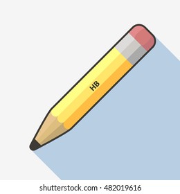 Pencil icon isolated with long shadow. Flat design vector illustration