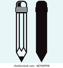 Pencil icon. Isolated on blue background. Vector silhouettes