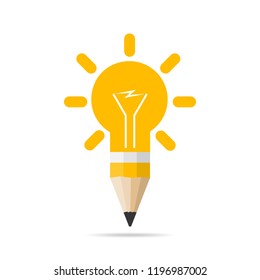 Pencil icon with light bulb in flat design. Vector illustration. Best idea concept. Creative idea
