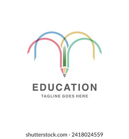 Pencil icon logo design - Vector abstract logo design template - online education and learning concept - emblem for courses, classes and schools