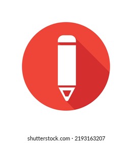 Pencil icon with long shadow effect. Vector illustration.