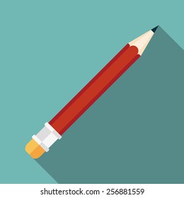 pencil icon with long shadow. flat style vector illustration