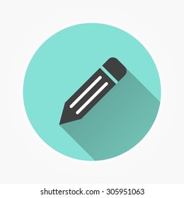 Pencil - icon with long shadow, flat design. Vector illustration