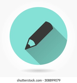 Pencil - icon with long shadow, flat design. Vector illustration