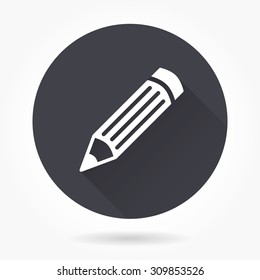 Pencil  icon with long shadow, flat design. Vector illustration.