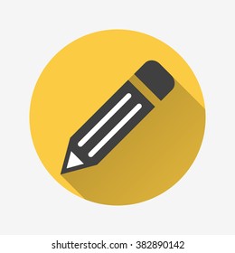 Pencil  icon with long shadow, flat design. Vector illustration.